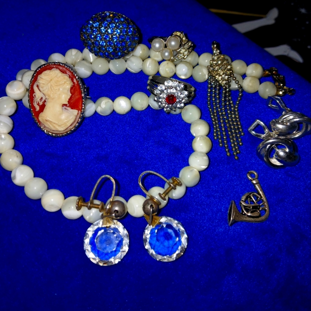 Elegant Cameo&Mother Of PEARL14KGP&925 ArtDeco Era Set